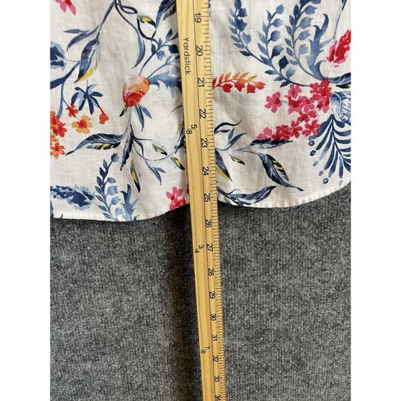 Chico's Linen Shirt Sz 1 (Medium) White w Red and Blue Floral Print Pearl Button - Picture 3 of 11